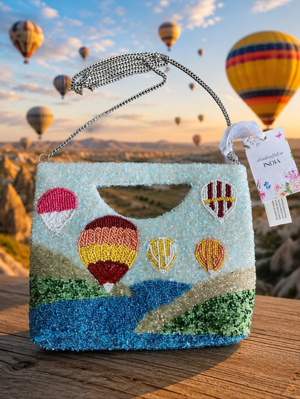 Gorgeous Colorful Beaded Hot Air Balloon Handle Clutch  Bag - NWT